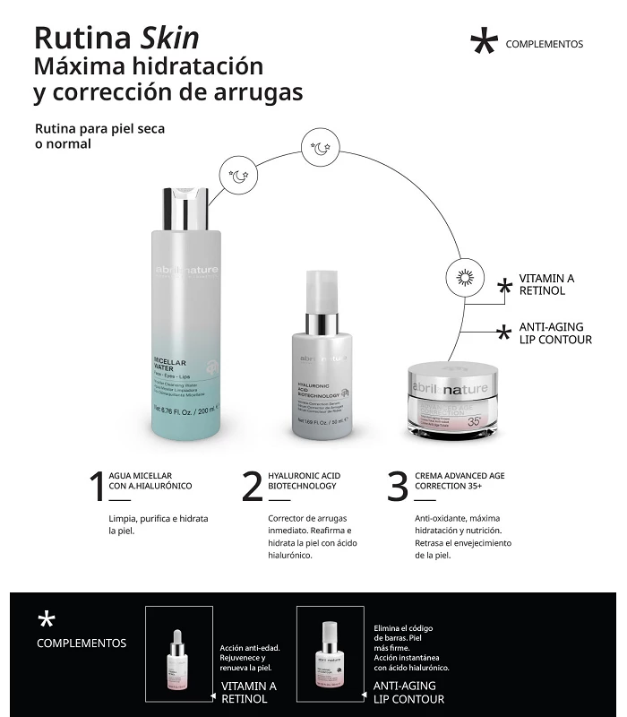 Rutina diaria facial de hidratación y corrección de arrugas